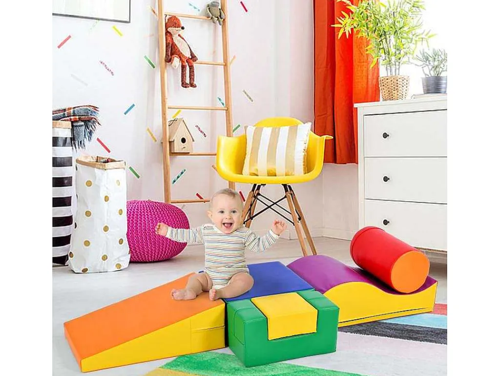 6 Bouwstenen Voor Kinderen Of Baby'S - Trappen En Glijbaan - Klimspeelgoed - Pu + Epe - Gratis Combinatie-Vente-unique Hot