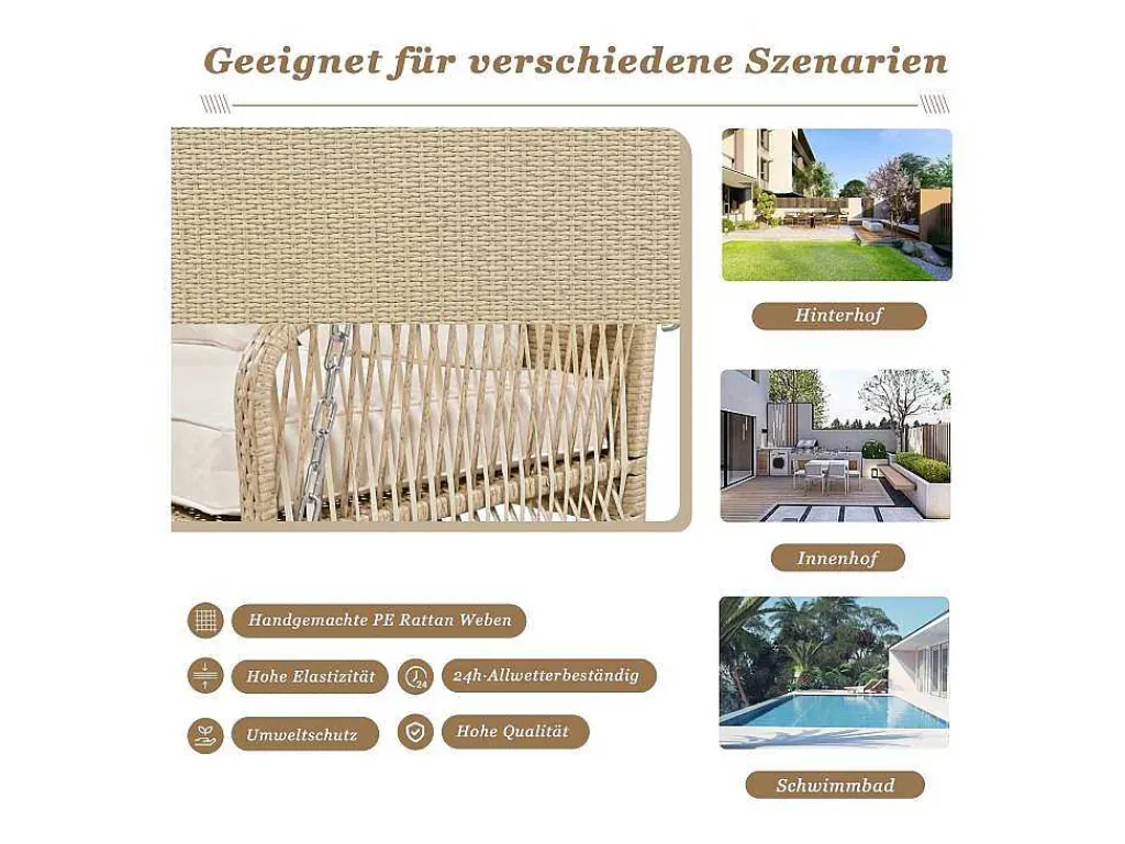114 Cm Hangstoel In Pe Rotan - 2 Plaatsen - 11 Cm Gewatteerd Zitkussen - Beige-Vente-unique Outlet