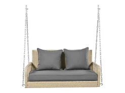 114 Cm Hangstoel In Pe Rotan - 2 Plaatsen - 11 Cm Gecapitonneerd Zitkussen - Beige + Grijs-Vente-unique Discount