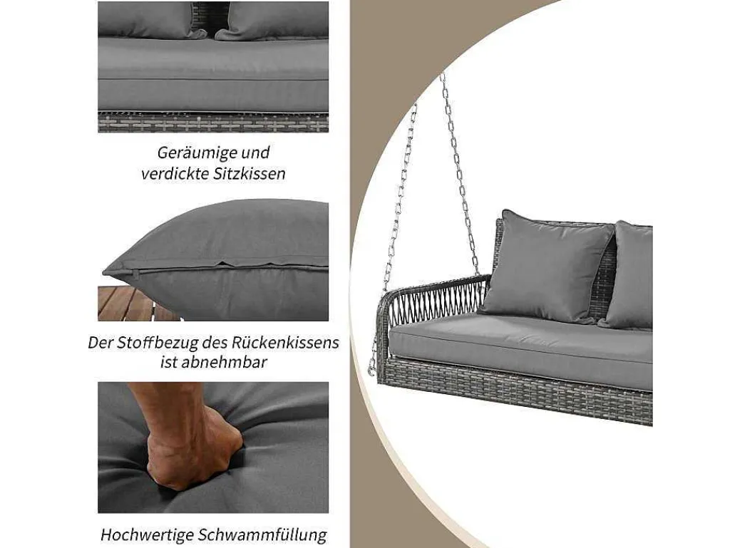 114 Cm Hangstoel In Pe Rotan - 2 Plaatsen - 11 Cm Gewatteerd Zitkussen - Grijs-Vente-unique Hot