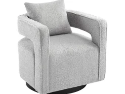 360° Draaibare Fauteuil In Grijze Badstof Met Kussen-Vente-unique Sale