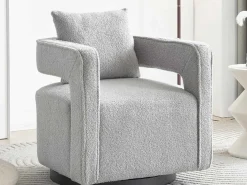 360° Draaibare Fauteuil In Grijze Badstof Met Kussen-Vente-unique Sale