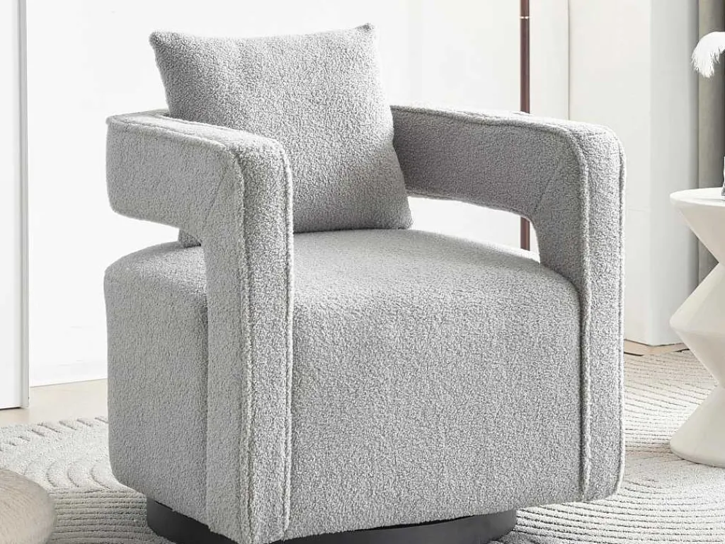 360° Draaibare Fauteuil In Grijze Badstof Met Kussen-Vente-unique Sale