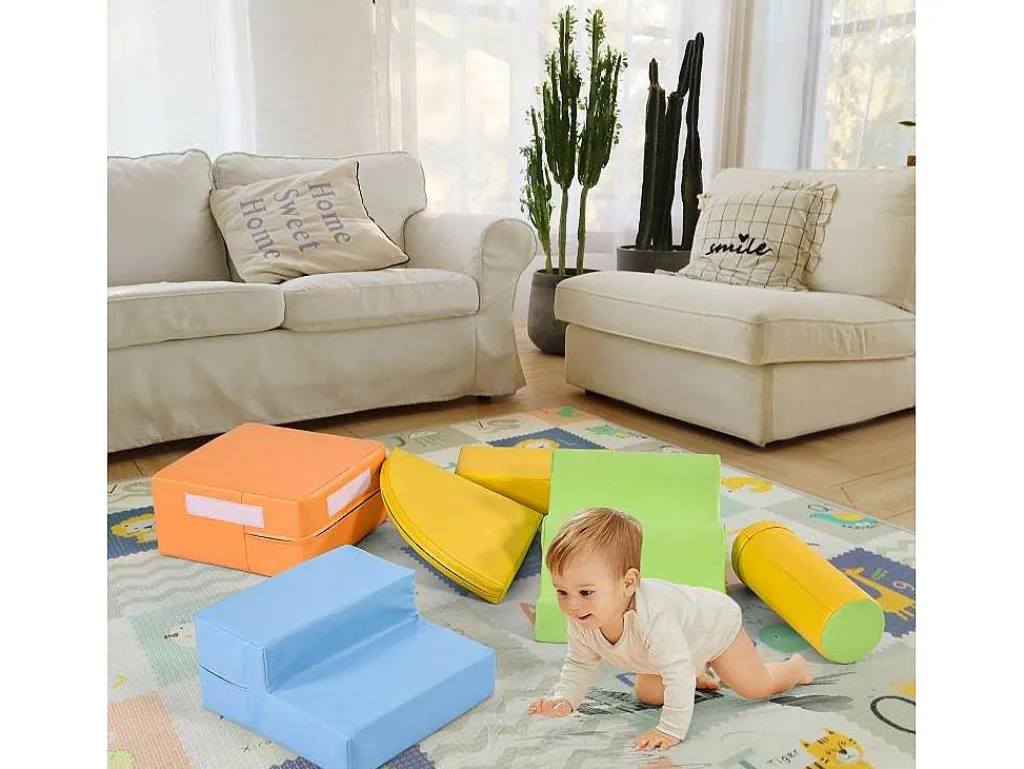 6 Gigantische Bouwstenen Voor Hardlopen En Klimmen, Grote Bouwstenen Voor Kinderen. Trappen En Glijbaan Voor Kinderen - Speelgoed Om Te Klimmen, Glijden En Kruipen. Voor Kleuters En Baby'S, Zachte, Kleurrijke Bouwstenen.-Vente-unique Hot
