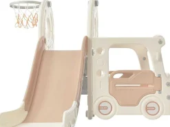 3 In 1 Glijbaan - Met Trap, Basketbalring - Autovorm - Roze-ModernLuxe