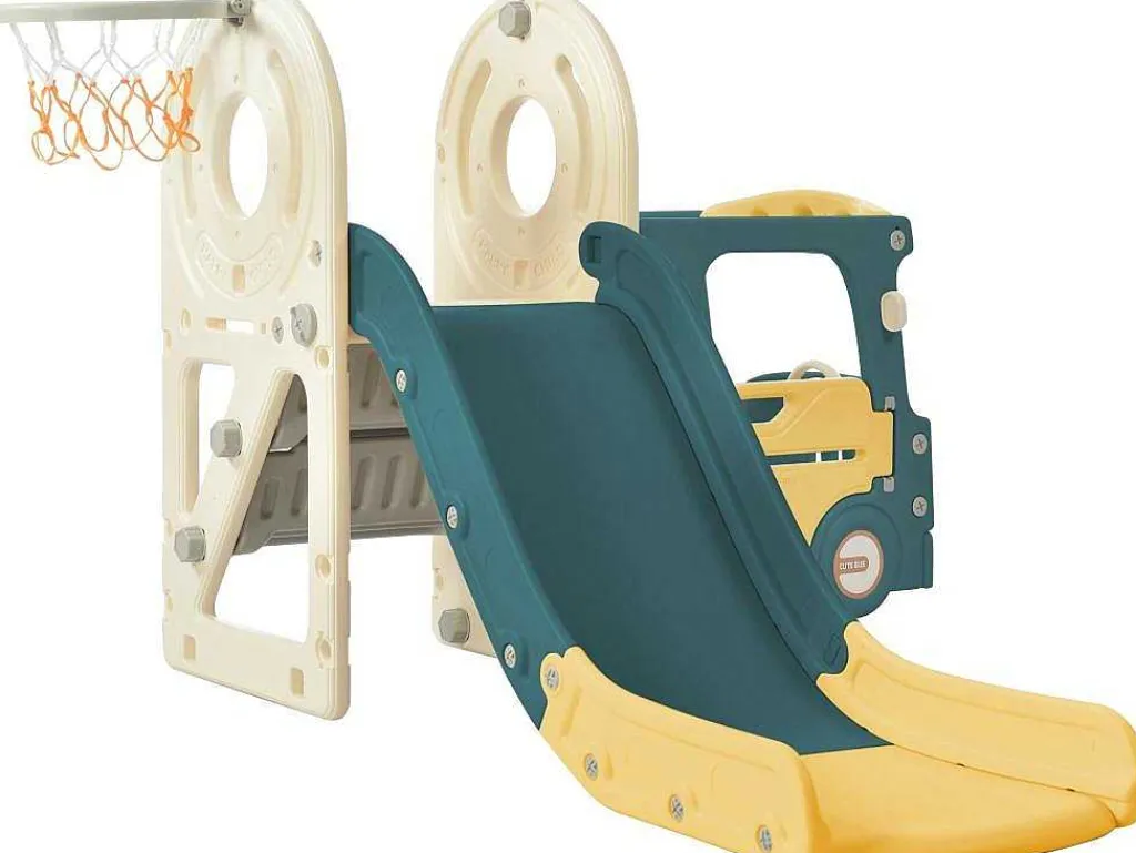 3 In 1 Glijbaan - Met Trap, Basketbalring - Autovorm - Groen-ModernLuxe Hot