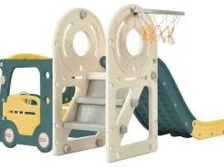 3 In 1 Glijbaan - Met Trap, Basketbalring - Autovorm - Groen-ModernLuxe Hot