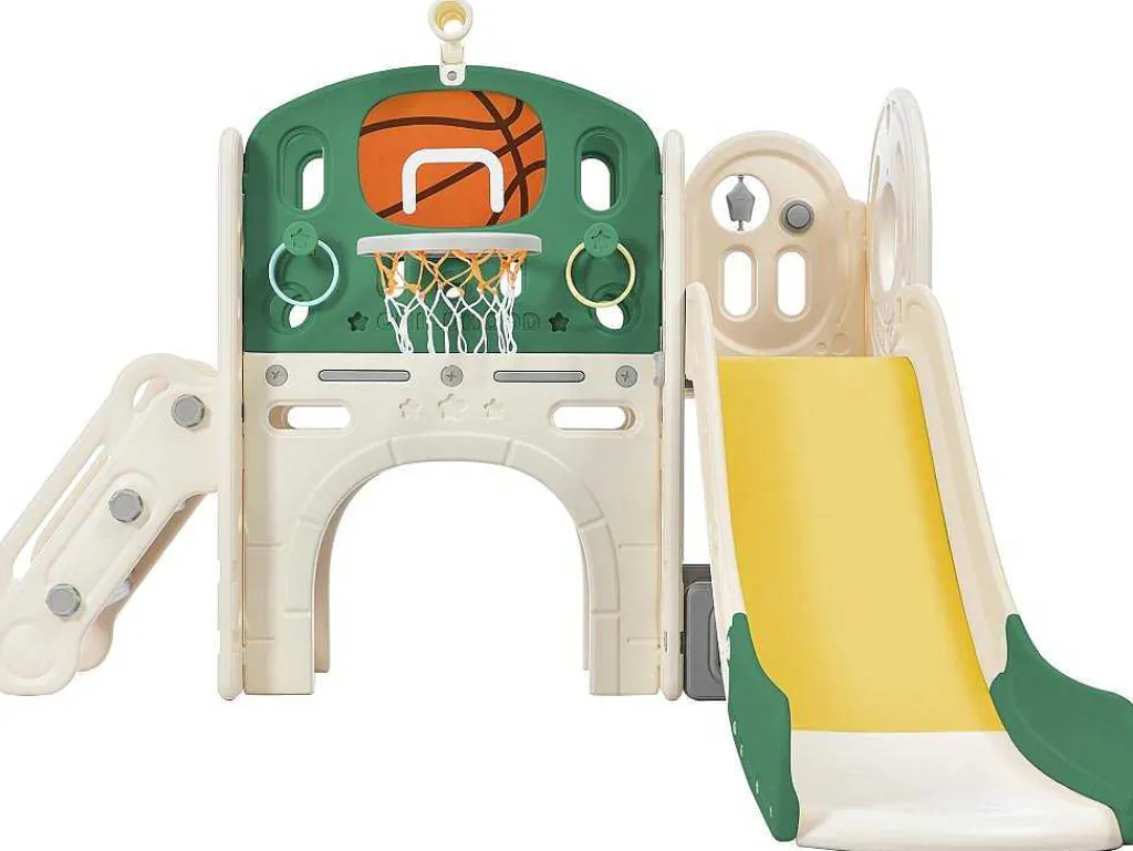 4 In 1 Glijbaan - Met Trap, Opbergruimte, Basketbalring - Groen-ModernLuxe Online