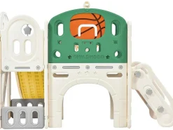 4 In 1 Glijbaan - Met Trap, Opbergruimte, Basketbalring - Groen-ModernLuxe Online