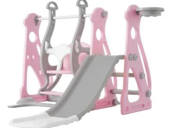 4 In 1 Glijbaan - Met Trap, Schommel, Basketbalring - Roze-ModernLuxe Clearance