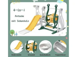 4 In 1 Glijbaan - Met Trap, Schommel, Basketbalring - Groen-ModernLuxe Sale