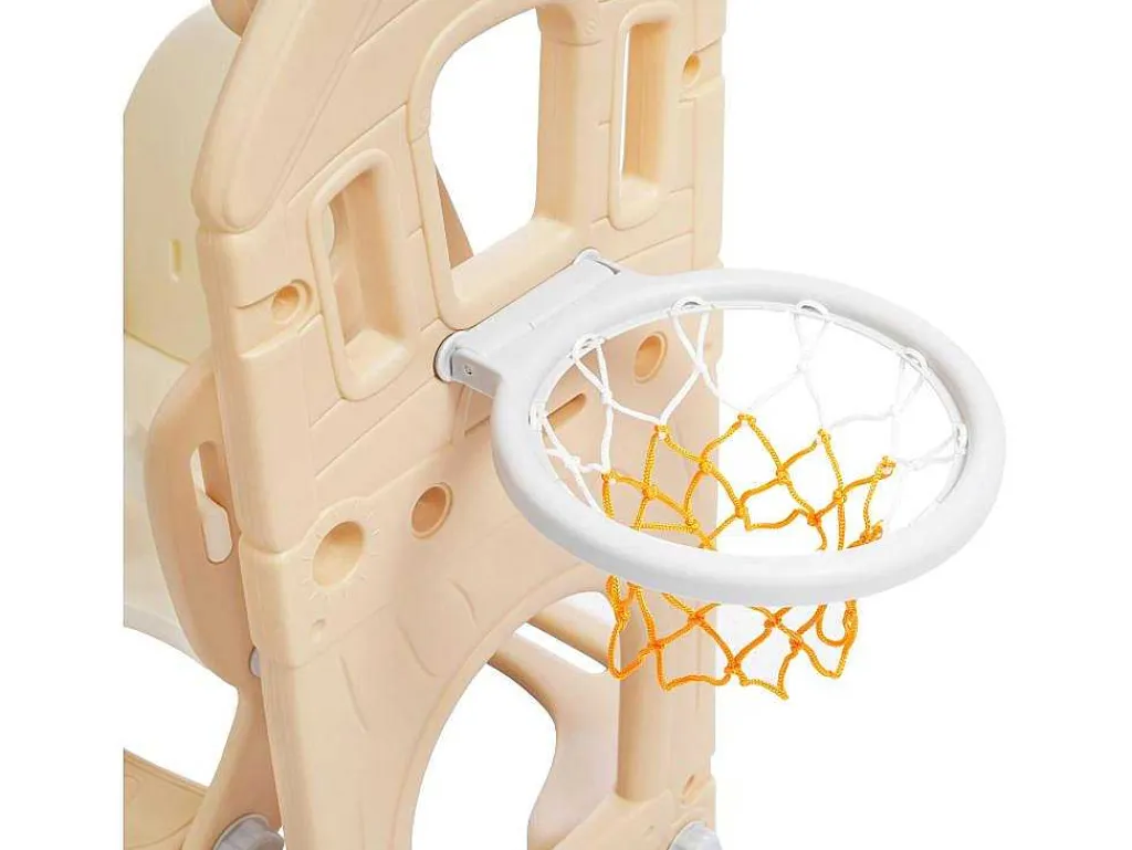 5 In 1 Glijbaan - Met Trap, Schommel, Opbergruimte, Basketbalring - Lichtgeel-ModernLuxe New
