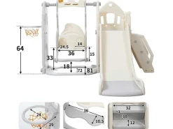 5 In 1 Glijbaan - Met Trap, Schommel, Opbergruimte, Basketbalring - Lichtgrijs-ModernLuxe New