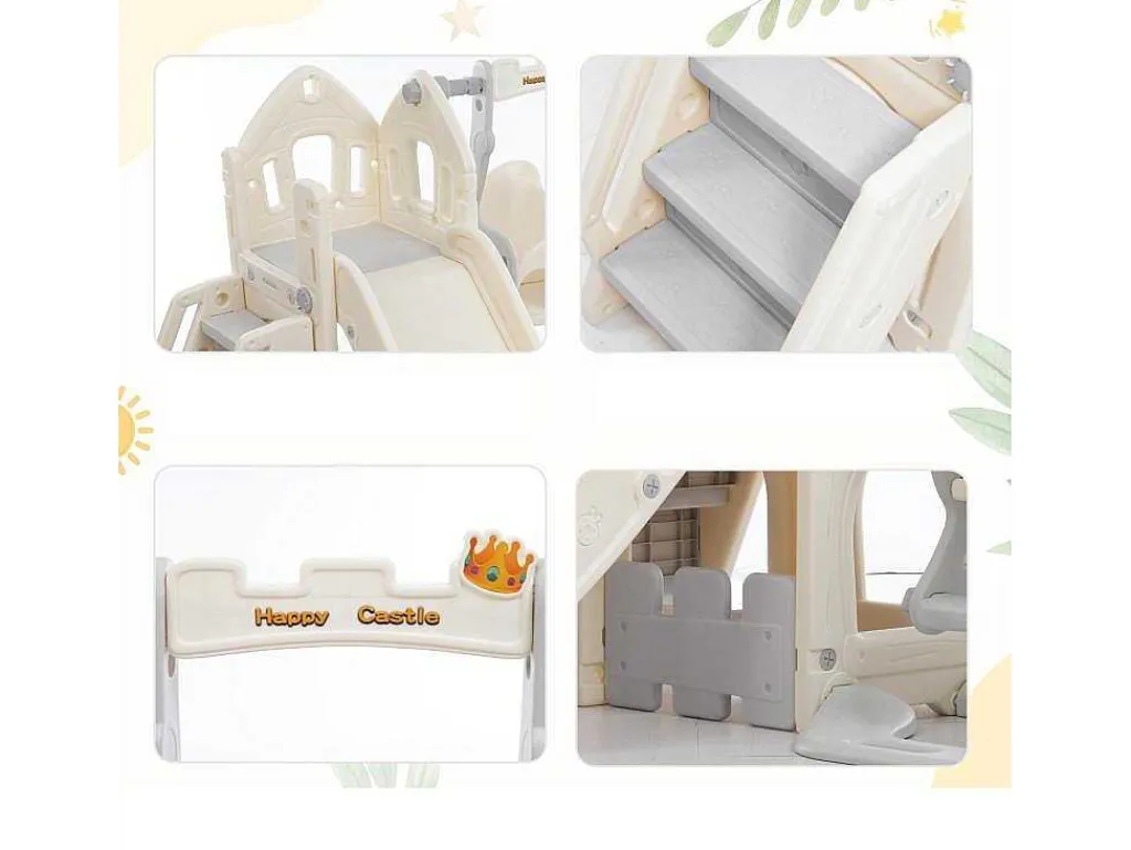 5 In 1 Glijbaan - Met Trap, Schommel, Opbergruimte, Basketbalring - Lichtgrijs-ModernLuxe New