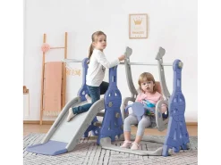 4 In 1 Glijbaan - Met Trap, Schommel, Basketbalring - Blauw-ModernLuxe Outlet