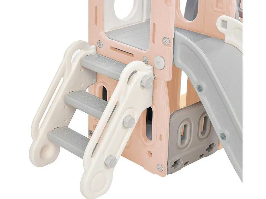 5 In 1 Glijbaan - Met Trap, Schommel, Opbergruimte, Basketbalring - Roze-ModernLuxe Clearance