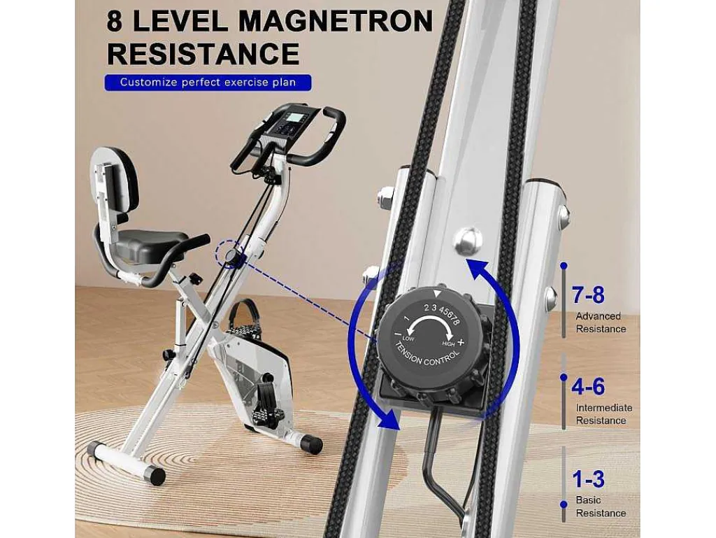 3 In 1 Opvouwbare Hometrainer, Magnetische X-Bike Ligfiets Fitness Bike Met 8-Level Verstelbare Weerstand Voor Home Gym Workout-Vente-unique Best
