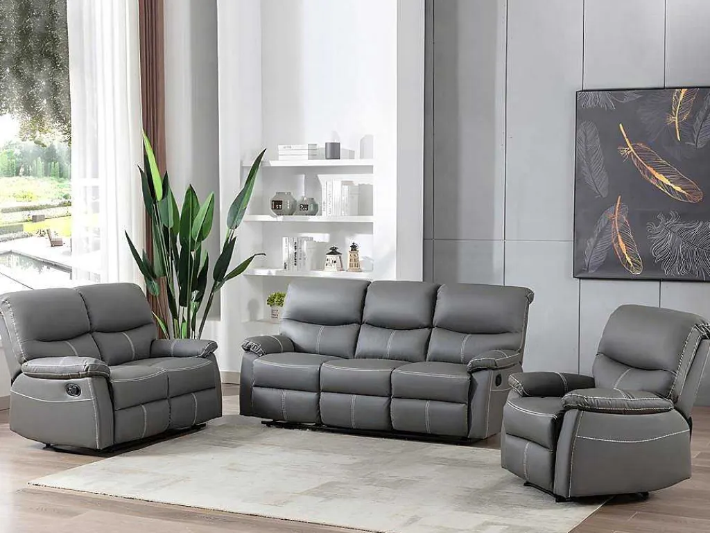 3+1 Zitbank In Grijze Kunstleer - Canby-Vente-unique Hot