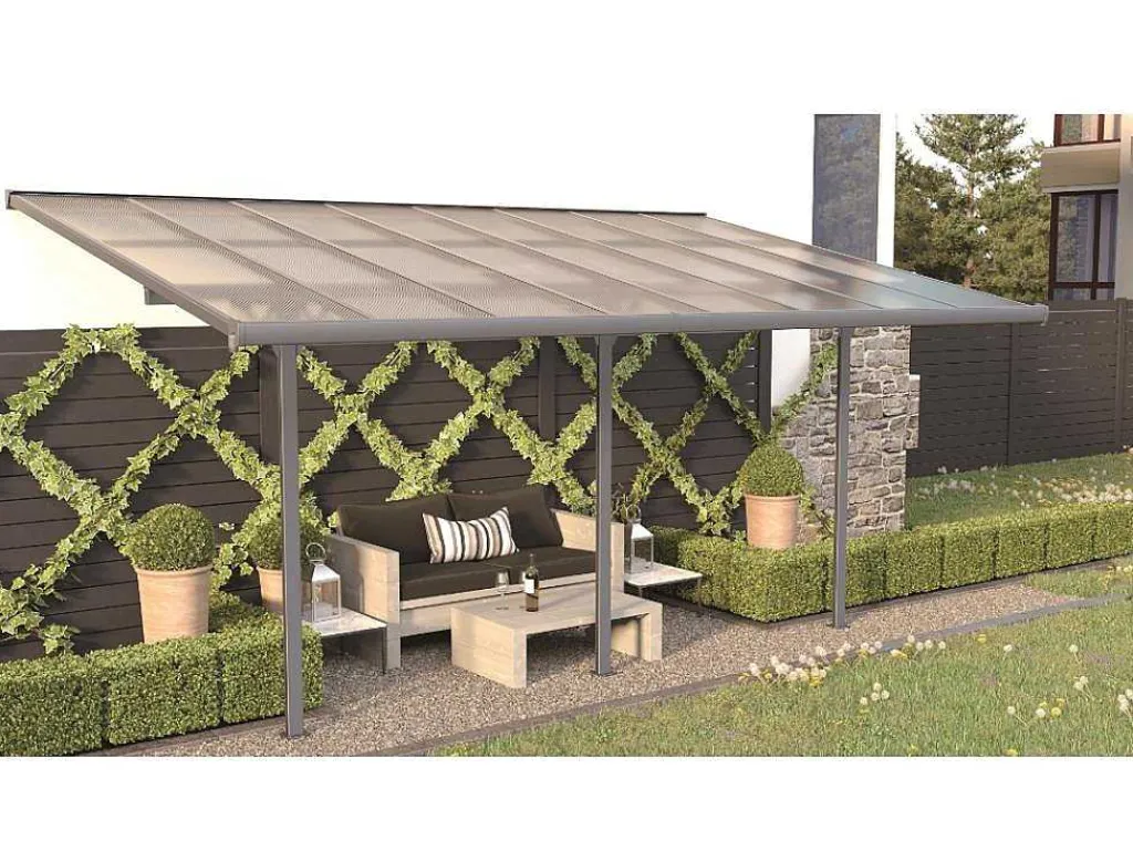 Aanleunende Pergola In Aluminium 15,1M Antraciet Alvaro - L497Xd305Xh240/285 Cm-EXPERTLAND Discount