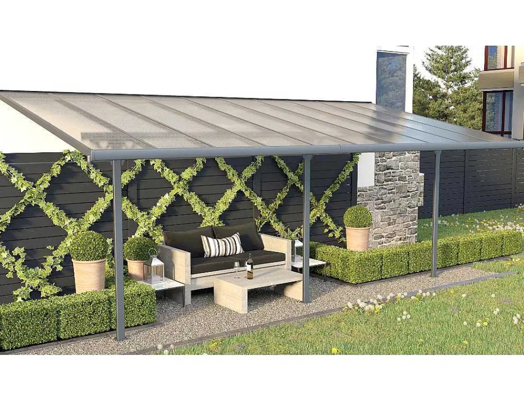 Aanleunende Pergola In Aluminium 18,8M Antraciet Alvaro - L618Xd305Xh240/285 Cm-EXPERTLAND Outlet