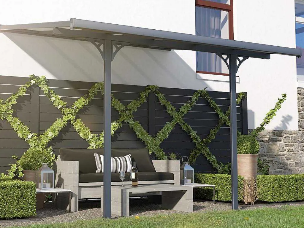 Aanleunende Pergola In Aluminium 9,5M Antraciet Alvaro - L314Xd305Xh240/285 Cm-EXPERTLAND Outlet