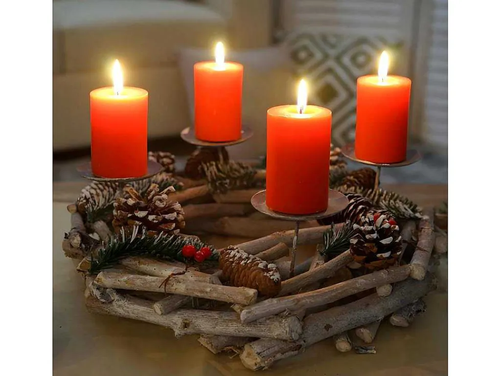 Adventskrans Rond Hout Zonder Kaarsen, Met Kaarsen, Rood-Vente-unique Best