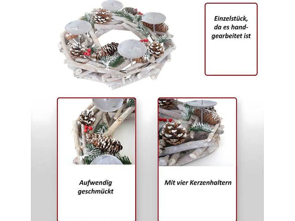 Adventskrans Rond Hout Zonder Kaarsen, Met Kaarsen, Rood-Vente-unique Best