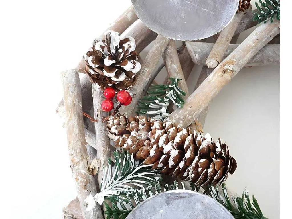 Adventskrans Rond Hout Zonder Kaarsen, Met Kaarsen, Rood-Vente-unique Best