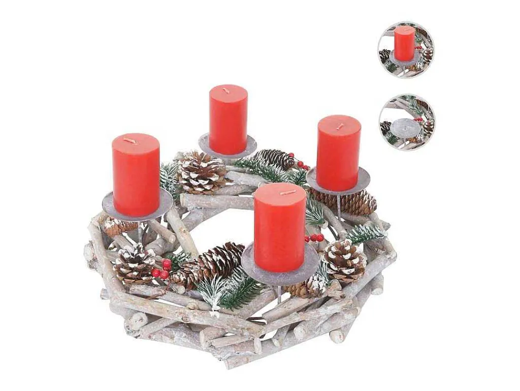 Adventskrans Rond Hout Zonder Kaarsen, Met Kaarsen, Rood-Vente-unique Best