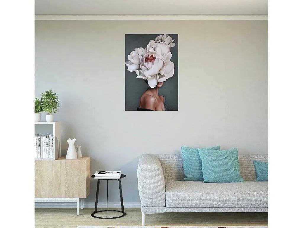 Afdrukken Op Canvas Vrouw En Bloemen 02, Roze, Wit, Blauw, 50X3X70 Cm,-EPIKASA Best