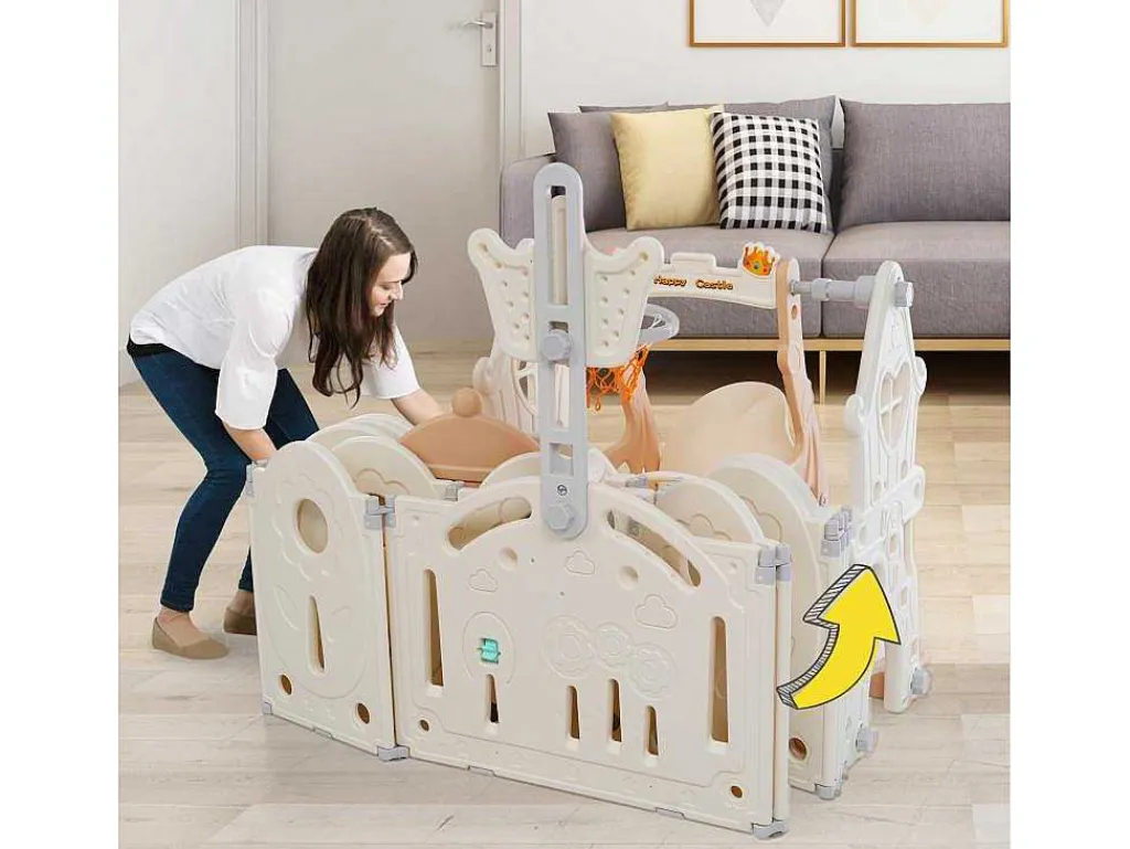 Afneembare En Opvouwbare Babybox 12+2 Met Speelbord, Basketbalring En Schommel Poederroze-ModernLuxe Discount