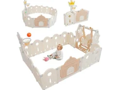 Afneembare En Opvouwbare Babybox 12+2 Met Speelbord, Basketbalring En Schommel Poederroze-ModernLuxe Discount
