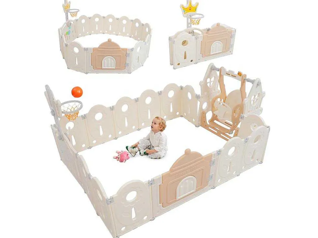Afneembare En Opvouwbare Babybox 12+2 Met Speelbord, Basketbalring En Schommel Poederroze-ModernLuxe Discount