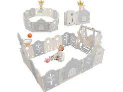 Afneembare En Opvouwbare Babybox 12+2 Met Speelbord, Basketbalring En Schommel Lichtgrijs-ModernLuxe Online