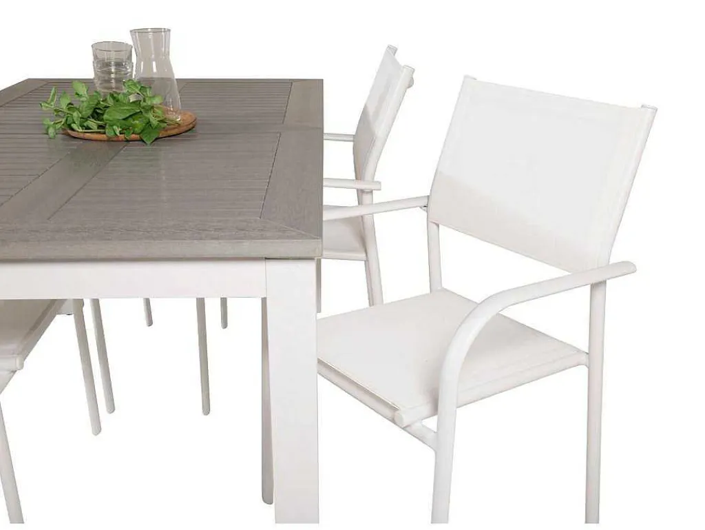 Albany Tuinmeubelset Tafel 90X152/210Cm En 4 Stoel Santorini Wit, Grijs, Cremekleur.-Vente-unique Clearance