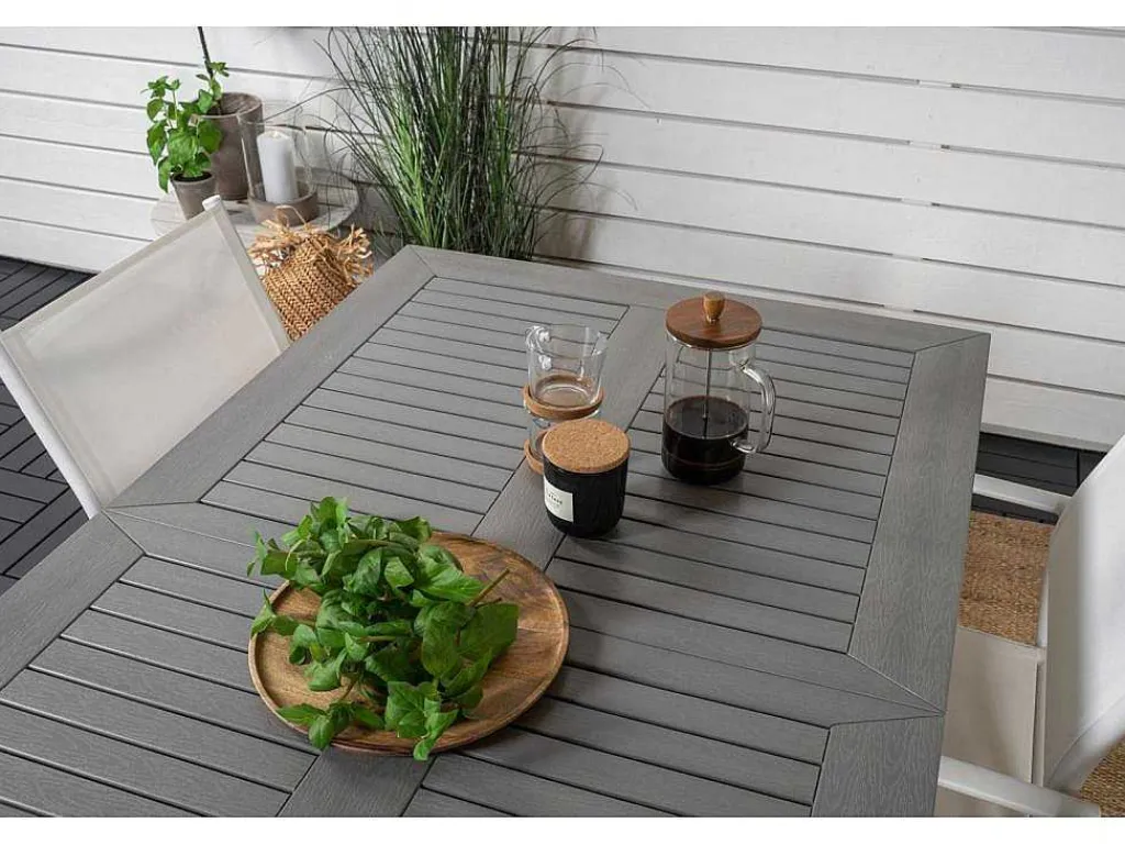 Albany Tuinmeubelset Tafel 90X152/210Cm En 4 Stoel Santorini Wit, Grijs, Cremekleur.-Vente-unique Clearance