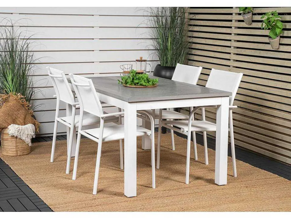 Albany Tuinmeubelset Tafel 90X152/210Cm En 4 Stoel Santorini Wit, Grijs, Cremekleur.-Vente-unique Clearance