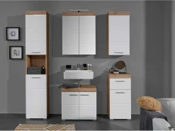 Amandamandobea Badkamerkast 1 Lade, 2 Deuren Eiken Decor, Wit Hoogglans.-Trendteam Hot