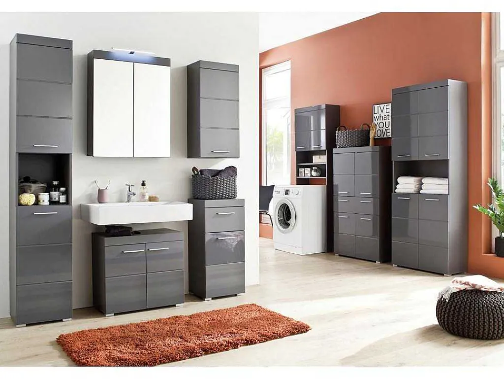Amandamandobea Spiegelkast A 2 Spiegelende Deuren Grijs, Agave Grijs Hoogglans.-Trendteam Online