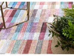 Andre 2295 Tapijt Wasbaar Klaver Strips Antislip - Roze / Blauw 120X170 Cm-RugsX Sale