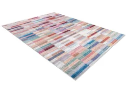 Andre 2295 Tapijt Wasbaar Klaver Strips Antislip - Roze / Blauw 120X170 Cm-RugsX Sale