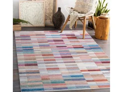 Andre 2295 Tapijt Wasbaar Klaver Strips Antislip - Roze / Blauw 120X170 Cm-RugsX Sale
