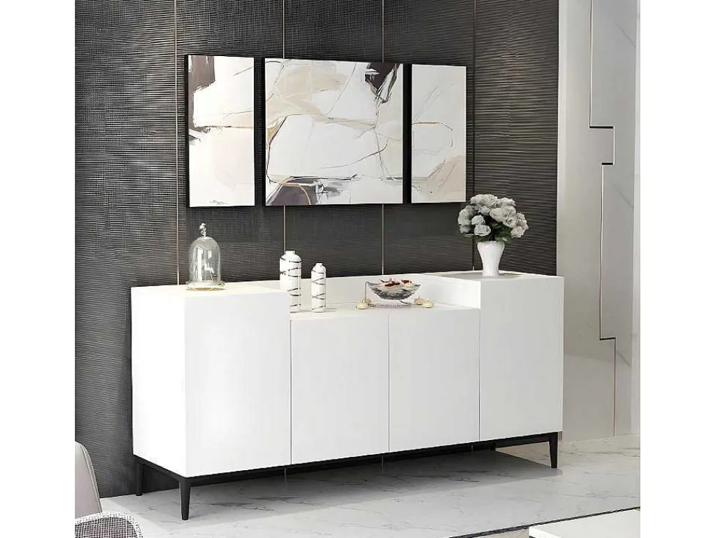 Annalisa Multifunctioneel Kabinet, Wit, Zwart, 160X42X75 Cm,-EPIKASA