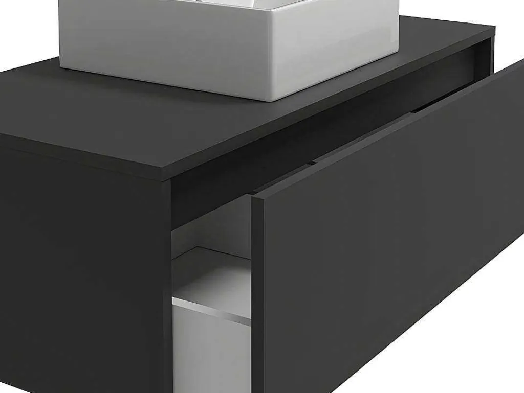 Antracietgrijs Hangend Badkamermeubel Met Enkele Wastafel - 94 Cm - Teana Ii-Vente-unique Hot