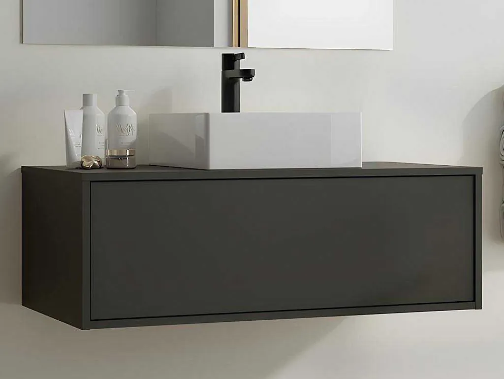Antracietgrijs Hangend Badkamermeubel Met Enkele Wastafel - 94 Cm - Teana Ii-Vente-unique Hot