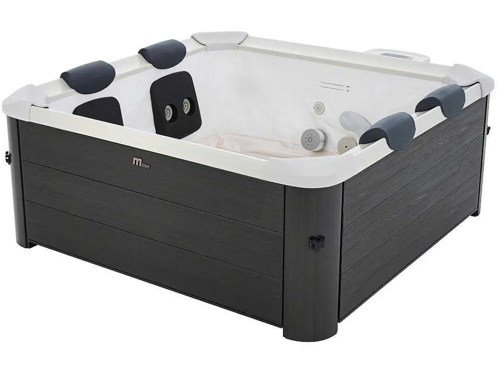 Antracietgrijze Halfharde Spa Met 6 Plaatsen Met Ledverlichting En Accessoires - 128 Stralen - L160 X B160 X H65 Cm - Napuka Van-Mspa Sale