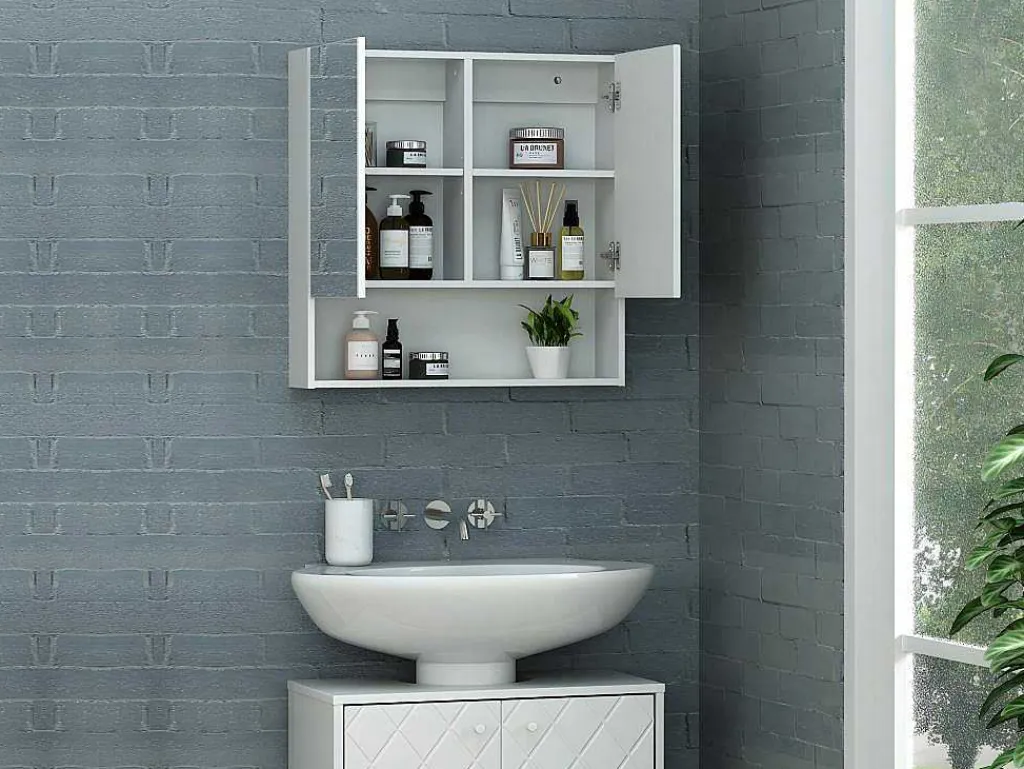 Badkamer Muurkast Met Spiegel En Nis Zumpa - Wit-Vente-unique Clearance