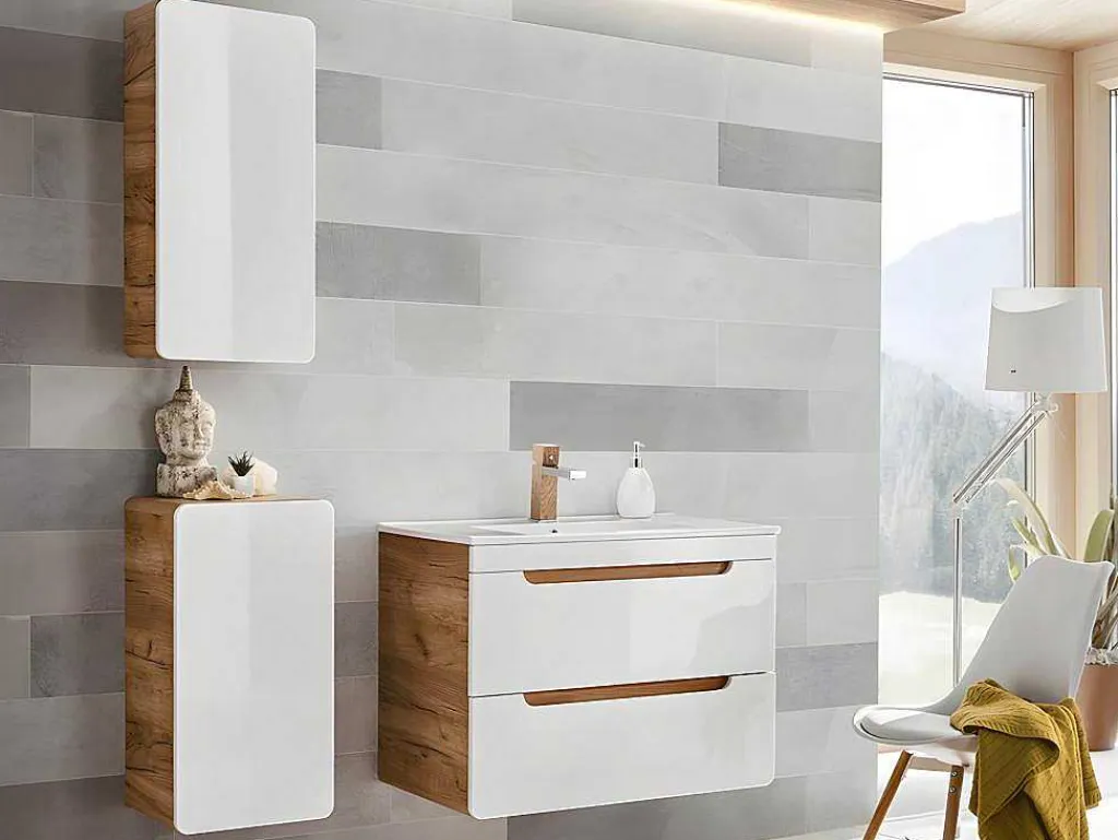 Badkamerkast Naturel En Wit - L32 X B35 X H68 Cm - Aruba-Vente-unique New