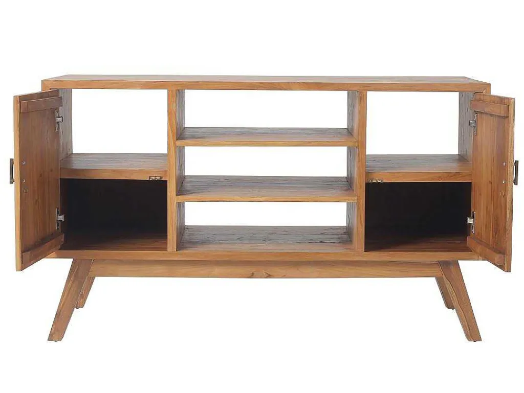 Badkamermeubel In Teakhout Met Dubbele Wastafel En Spiegel - 135 Cm - Gianyar-Vente-unique Discount