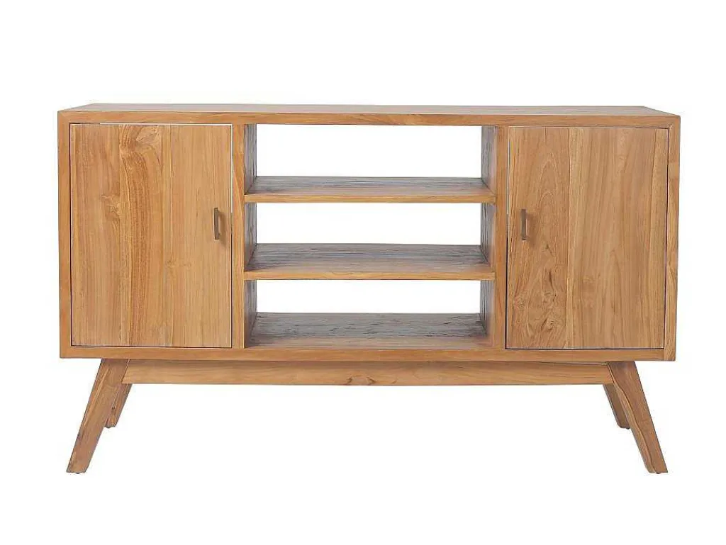 Badkamermeubel In Teakhout Met Dubbele Wastafel En Spiegel - 135 Cm - Gianyar-Vente-unique Discount